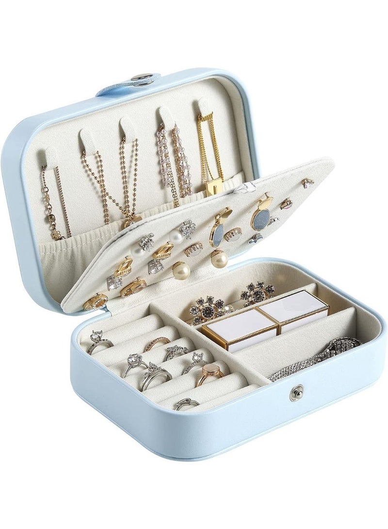 علبة مجوهرات سفر للنساء والبنات – منظم مجوهرات مزدوج الطبقة من الجلد الصناعي مع مرآة، علبة مجوهرات محمولة صغيرة لتخزين الخواتم والعقود والأساور والأقراط، تصميم أنيق للسفر والهدايا الفاخرة، منظم إكسسوارات نسائي، علبة مجوهرات للبنات، منظم مجوهرات محمول وعصري - Image 2